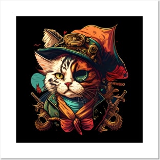 Colorful Cat Kitten Lover - Pirate Cat Lover Posters and Art